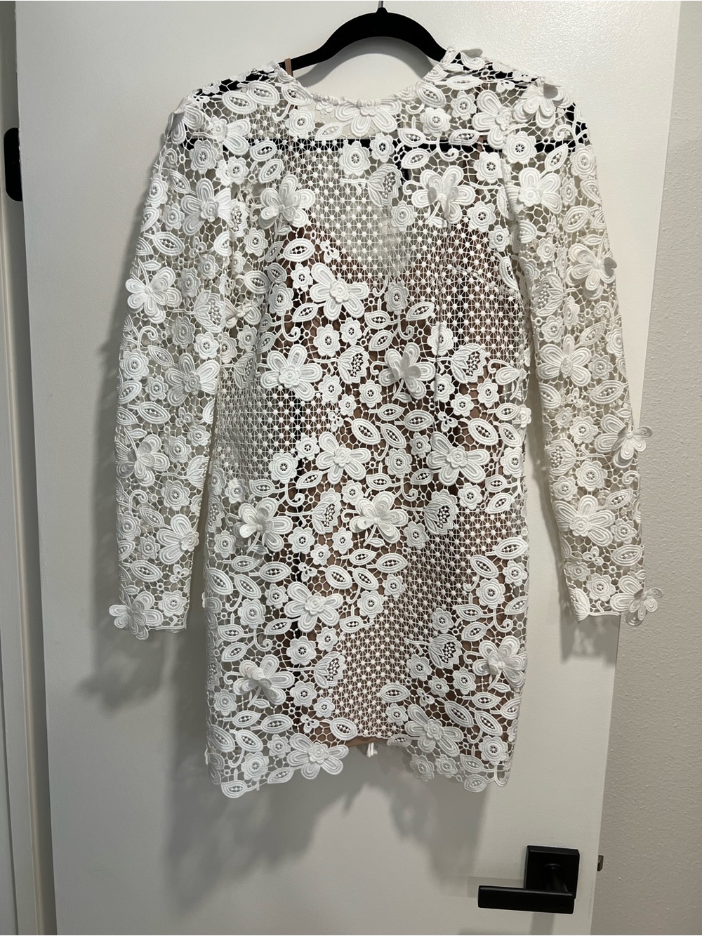 Self-Portrait White Floral Lace Long Sleeve Mini Dress
